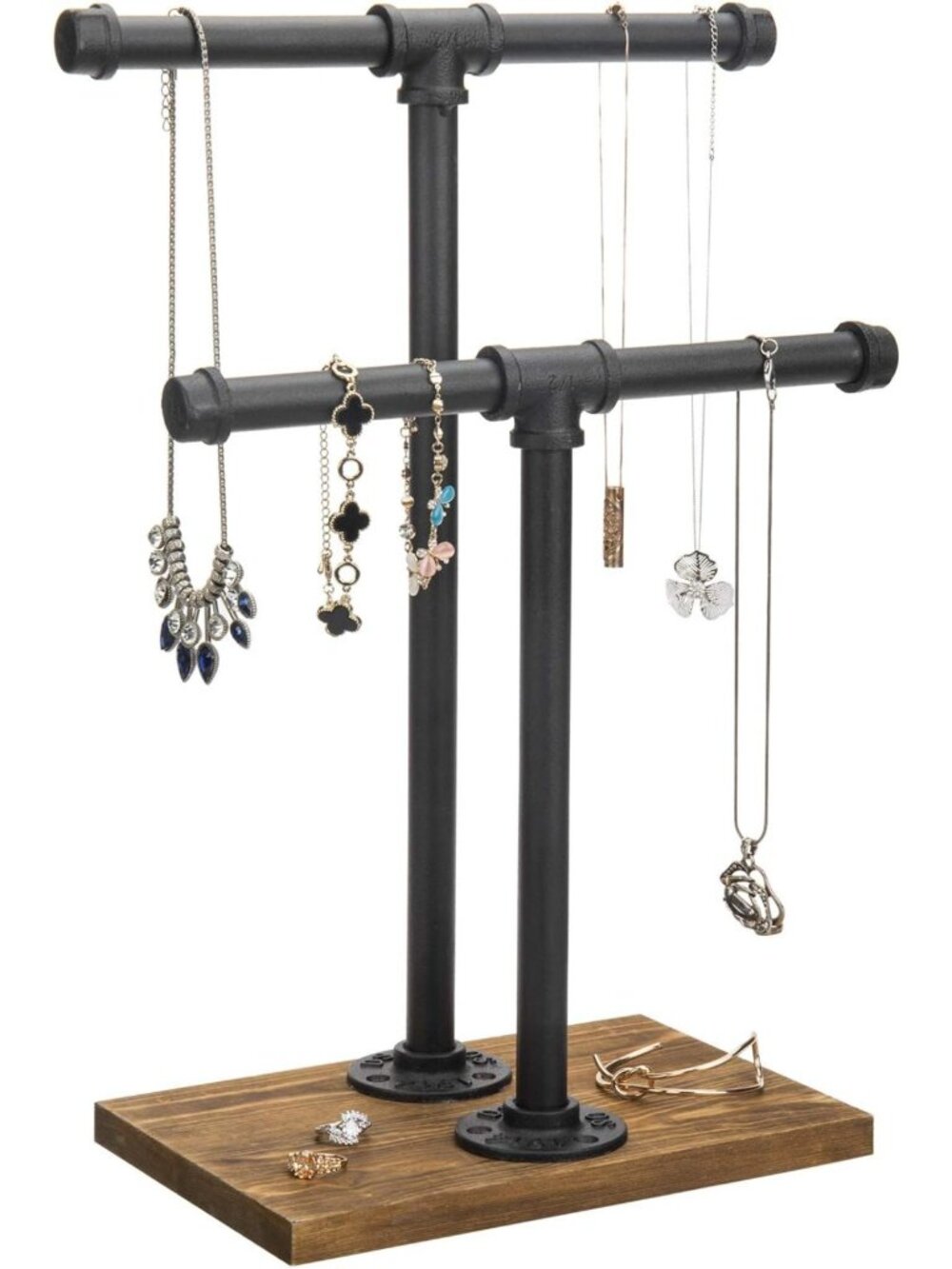 Adjustable 2-Tier Industrial Jewelry Display Stand - Stylish Organizer for